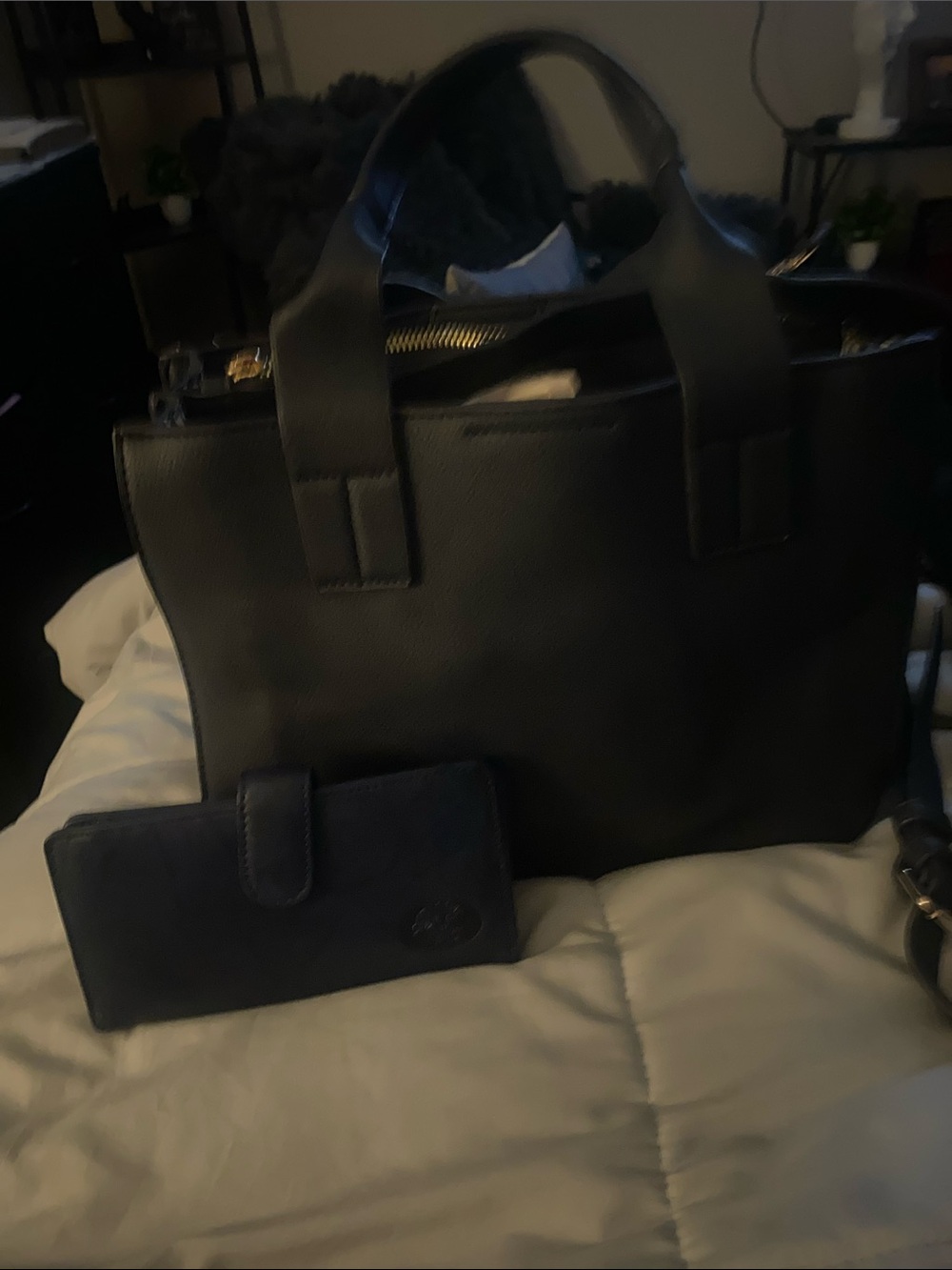 Classic Black Women's Tote with Matching Wallet